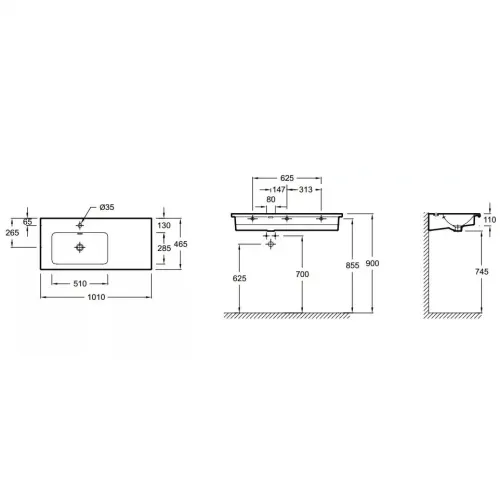 Модуль с раковиной Vox 100 см, матовый аквамарин, левый, изогнутые ручки, подвесной монтаж EXAC112-Z-00+EB2075-R1-M43 Jacob Delafon