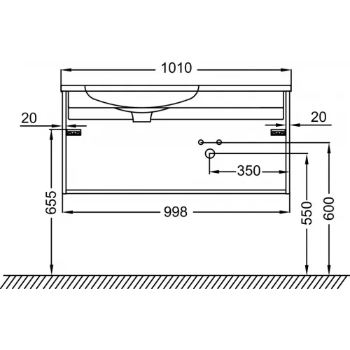Модуль под раковину Madeleine 99,8х46,2х45,2 см, 2 ящика, встроенные ручки, черный глянцевый, для правосторонней раковины EB2055-J52 Jacob Delafon