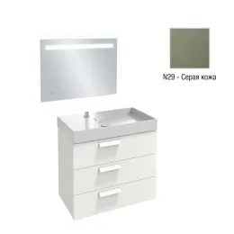 Комплект мебели для ванной Rythmik 80 см, зеркало с подсветкой и часами, серая кожа, 3 ящика, с подсветкой, подвесной монтаж EB1160-NF+EXO112-Z-00+EB1309-N29 Jacob Delafon
