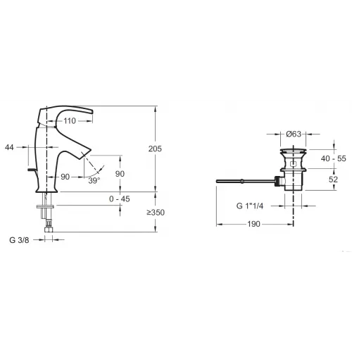 Смеситель для умывальника Symbol неповоротный излив, с донным клапаном E72680.СР Jacob Delafon