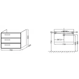 Модуль под раковину Rythmik 79,5х45х63,4 см, серая кожа, 3 выдвижных ящика EB1309-N29 Jacob Delafon