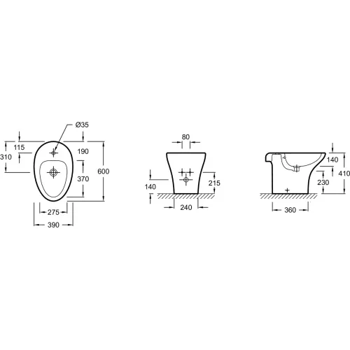 Биде Nouvelle Vague 39х60 см, напольное, без крышки EBD0002-00 Jacob Delafon