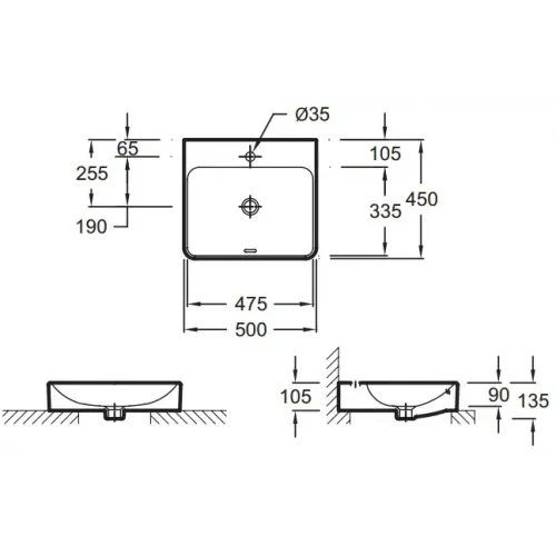 Накладная раковина Vox 50х45х13,5 см, с переливным отверстием в передней части, с заглушкой, санфарфор, с отв. под смеситель EVE112-00 Jacob Delafon