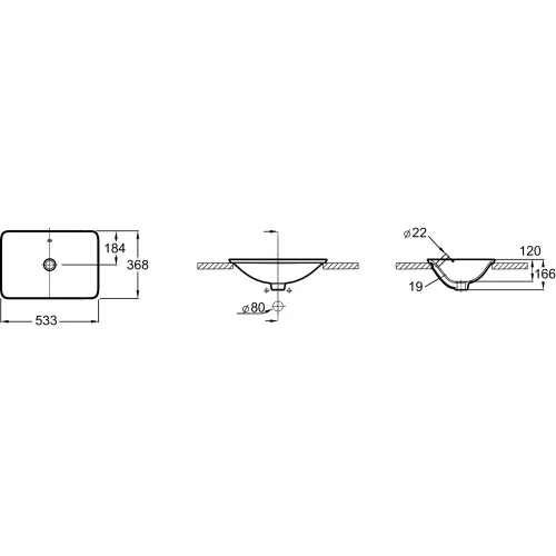 Встраиваемая сверху раковина Carillon 53,3х36,8 см, санфарфор E96117-0 Jacob Delafon