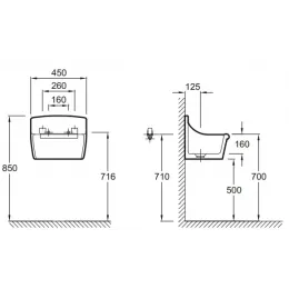 Подвесная раковина Norma 45х36х16 см, с отверстиями для решетки, санфарфор E1899-00 Jacob Delafon