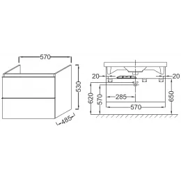 Комплект мебели для ванной Odeon Up 60 см, белый блестящий, без подстветки, 2 ящика, с подсветкой, подвесной монтаж EB878-N18+E4778-00+EB1080-NF Jacob Delafon