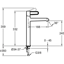 Высокий смеситель на столешницу Odeon Rive Gauche 24 см, неповоротный излив, без донного клапана E21031-CP-CP Jacob Delafon