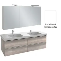 Комплект мебели для ванной Odeon Up 140 см, белый блестящий, 4 выдвижных ящика, с подсветкой, 3 дверцы, подвесной монтаж, с подсветкой E4779-00+EB789RU-G1C+EB997-G1C Jacob Delafon