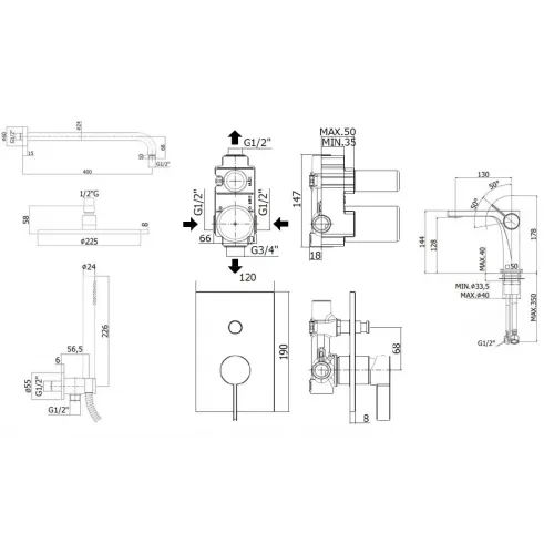 Комплект для душа Paffoni Rock KITRO015RCR071