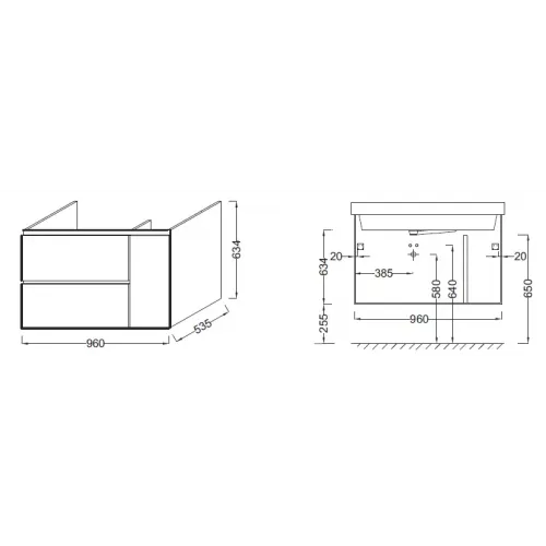 Модуль под раковину Soprano 96х53,5х63,4 см, квебекский дуб/ матовый базальт, 2 ящика и 1 бутылочница EB1334-N08-E10 Jacob Delafon