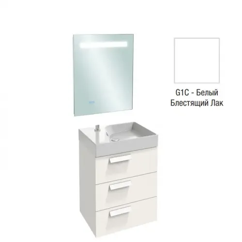 Комплект мебели для ванной Rythmik 60 см, белый блестящий лак, подсветка, антипар и часы, с подсветкой, подвесной монтаж EB1158-NF+EXQ112-Z-00+EB1307-G1C Jacob Delafon
