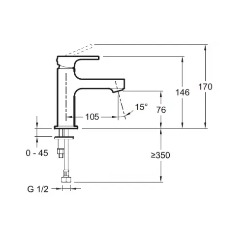 Смеситель для умывальника Strayt низкий, неповоротный излив, без донного клапана E8919-CP Jacob Delafon