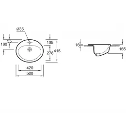 Накладная раковина Ovaledessus 50х41,5х16,5 см, с отверстием перелива, санфарфор, с отв. под смеситель E1358-00 Jacob Delafon