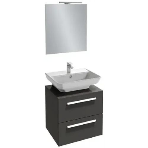 Комплект мебели для ванной Spherik 60 см, ореховое дерево, 2 выдвижных ящика, 1 отверстие под смеситель, с подсветкой, подвесной монтаж, с подсветкой EB1080-NF+EGD111-Z-00+EB1385-E16 Jacob Delafon