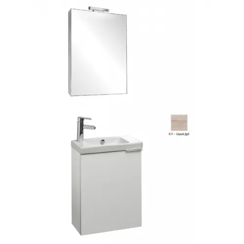 Комплект мебели для ванной Odeon Up 50 см, серый дуб, смеситель слева, зеркало с подсветкой, подвесной монтаж, с подсветкой E4701-00+EB879-J5+EB863-E71 Jacob Delafon