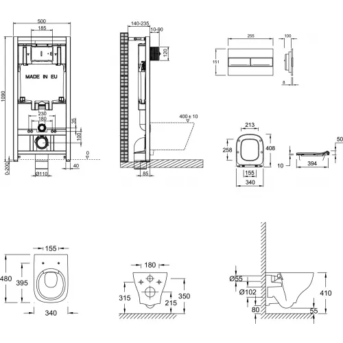Комплект унитаза с инсталляцией Struktura compact, с микролифтом, с кнопкой E21747RU-00 Jacob Delafon
