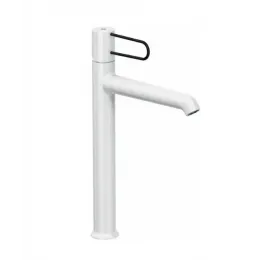 Высокий смеситель на столешницу Odeon Rive Gauche 24 см, ручка черная, неповоротный излив, белый цвет, с донным клапаном E21030-BL-00 Jacob Delafon