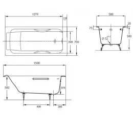 Чугунная ванна Parallel 150х70 см, помятая коробка, антискользящее покр. E2946-00/У Jacob Delafon