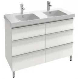 Модуль с раковиной Odeon Up 120 см, белый меламин, 6 выдвижных ящиков, 2 ящичка для аксессуаров, двойная раковина, подвесной монтаж E4730-00+EB995-N18 Jacob Delafon