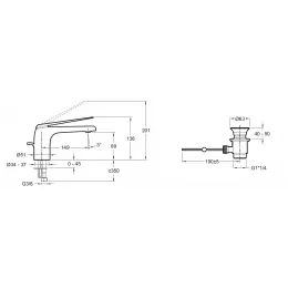 Смеситель для умывальника Avid хром, неповоротный излив, без донного клапана E97345-ND-CP Jacob Delafon