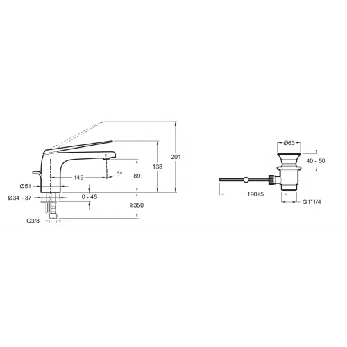 Смеситель для умывальника Avid хром, неповоротный излив, без донного клапана E97345-ND-CP Jacob Delafon