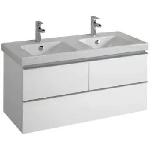 Модуль с раковиной Odeon Up 120 см, белый блестящий, 3 выдвижных ящика, двойная, с 2-мя отверстиями под смеситель, подвесной монтаж E4730-00+EB892-G1C Jacob Delafon