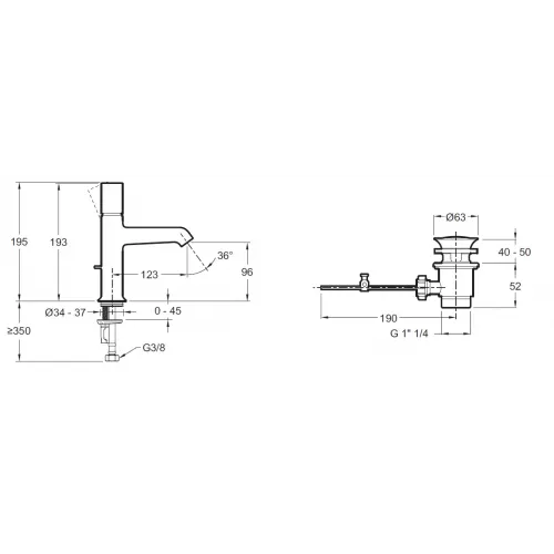 Смеситель для умывальника Edgar неповоротный излив, с донным клапаном E29845-CP Jacob Delafon
