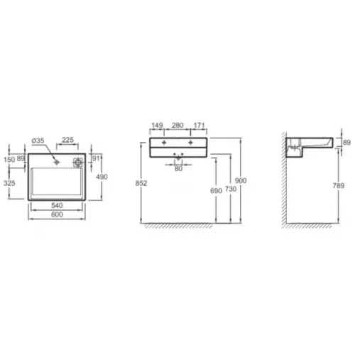 Модуль с раковиной Terrace 60 см, черная, подвесной монтаж, система push-to-open EXE112-00+EB1185-N23 Jacob Delafon