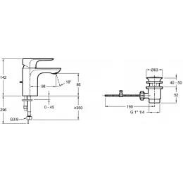 Смеситель для умывальника Aleo 9 л/мин, неповоротный излив, с донным клапаном E98332-4-CP Jacob Delafon