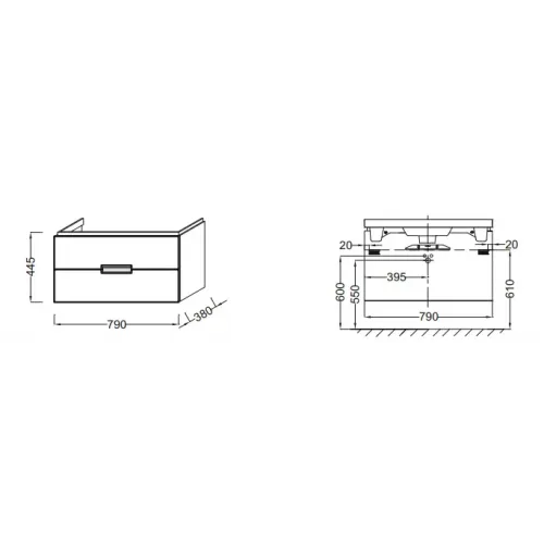 Модуль под раковину Reve 79х38х44,5 см, оливковый блестящий, 2 выдвижных ящика EB1135-G95 Jacob Delafon