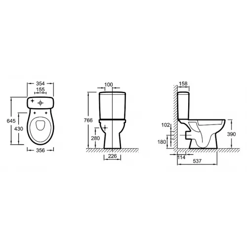 Унитаз-компакт Patio 35,4х64,5 см, нижняя подводка, горизонтальный выпуск, без сиденья UJD102-00+ETB212-00 Jacob Delafon