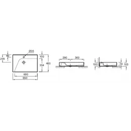 Подвесная раковина Rythmik pure 65х46х7,8 см, правосторонняя, 1 отверстие для смесителя, без переливного отверстия, санфарфор EVO112-00 Jacob Delafon