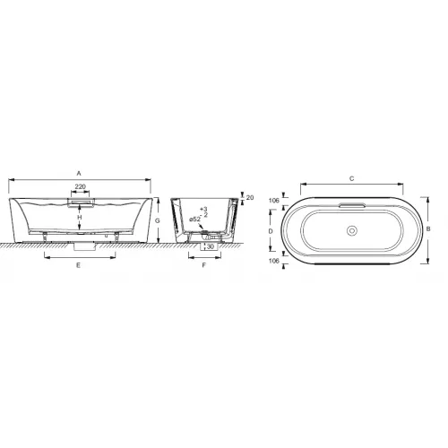 Чугунная ванна Volute 160х75 см, отдельностоящая, овальная, антискользящее покр. 6D062-00 Jacob Delafon