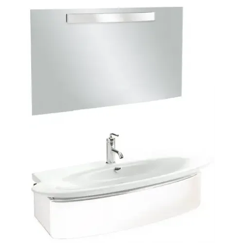 Комплект мебели для ванной Presqu'ile 130 см, белый блестящий, с 1 выдвижным ящиком, 1 отверстие под смеситель, с подсветкой, подвесной монтаж E4435-00+EB1101-G1C+EB1110-NF Jacob Delafon