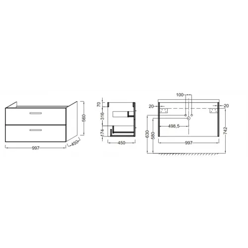 Модуль под раковину Ola 99,6х45х56 см, тёмный дуб EB392RU-NR Jacob Delafon