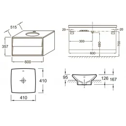 Комплект мебели для ванной Escale 60 см, белый блестящий, с подсветкой, подвесной монтаж E1325-00+EB761-G1C+EB1440-NF Jacob Delafon
