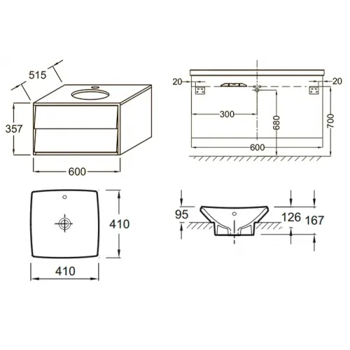 Комплект мебели для ванной Escale 60 см, белый блестящий, с подсветкой, подвесной монтаж E1325-00+EB761-G1C+EB1440-NF Jacob Delafon