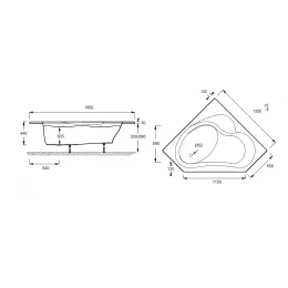 Акриловая ванна Bain-douche 135х135 см, левосторонняя, с ножками, угловая симметричная E6220-00 Jacob Delafon