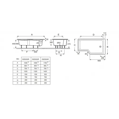 Акриловая ванна Bain-Douche Neo 160х90 см, правосторонняя E6D000R-00 Jacob Delafon