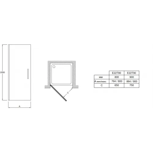 Душевая дверь в нишу Contra 80х200 см, прозрачное стекло, реверсивная, 6 мм E22T80-GA Jacob Delafon