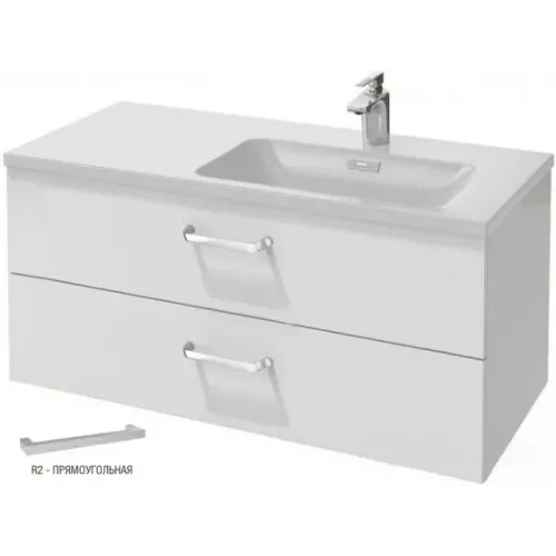 Модуль под раковину Vox 100х46х45,2 см, прямоугольная ручка, белый блестящий, для правосторонней раковины, 2 выдвижных ящика EB2076-R2-G1C Jacob Delafon