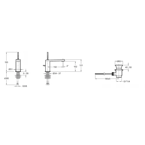Смеситель для умывальника Composed излив 152 мм, неповоротный излив, с донным клапаном E73158-CP Jacob Delafon