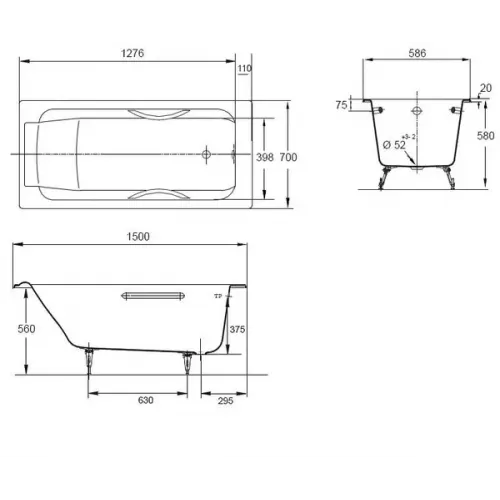 Чугунная ванна Parallel 150х70 см, антискользящее покр. E2946-00 Jacob Delafon