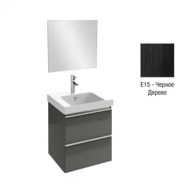 Комплект мебели для ванной Odeon Up 60 см, черное дерево меламин, 2 выдвижных ящика, с 1 отверстием для смесителя, подвесной монтаж E4778-00+EB1080-NF+EB878-E15 Jacob Delafon
