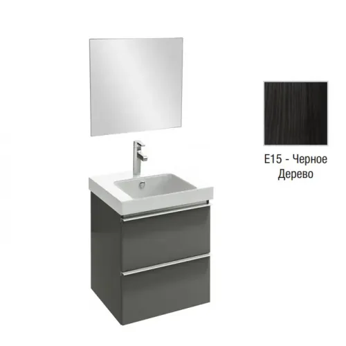 Комплект мебели для ванной Odeon Up 60 см, черное дерево меламин, 2 выдвижных ящика, с 1 отверстием для смесителя, подвесной монтаж E4778-00+EB1080-NF+EB878-E15 Jacob Delafon