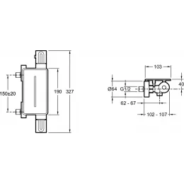 Настенный смеситель без излива Metro с полочкой, чёрный цвет, без лейки, термостат E21767-BL Jacob Delafon