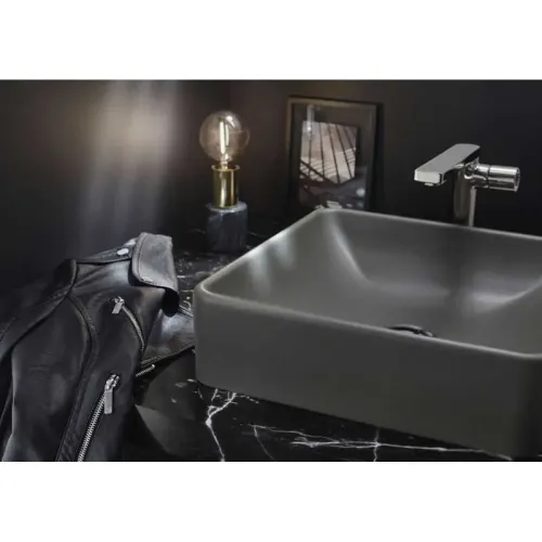 Накладная раковина Vox 40х40х13,5 см, серый гранит, с отверстием перелива в передней части, с заглушкой, санфарфор EVG102-MG2 Jacob Delafon