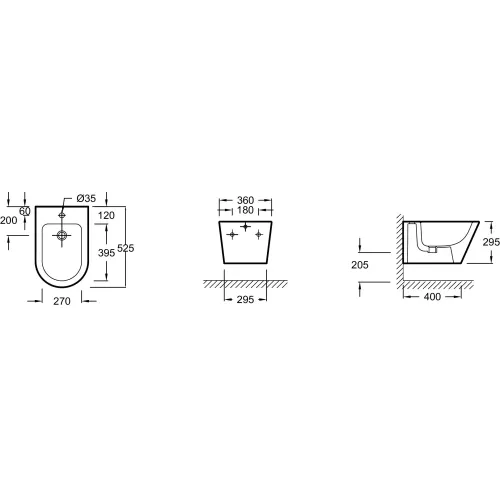 Биде Rodin+ 36х52,5 см, без обода, подвесное, без крышки EMJ0002-00 Jacob Delafon