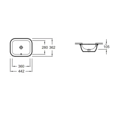 Встраиваемая снизу раковина Vox 44,2х36 см, с переливным отверстием, санфарфор EYC102-00 Jacob Delafon