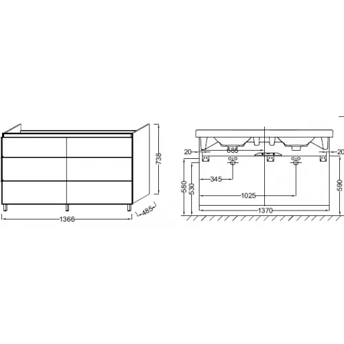 Модуль под раковину Odeon Up 136,6х48,5х73,8 см, квебекский дуб EB996-E10 Jacob Delafon